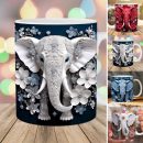 3D Elephant Flowers Mug – Customizable Ceramic Coffee Mug for Animal Lovers