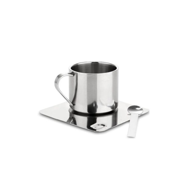 Premium Stainless Steel Thermal Coffee Set – Double-Layered Insulation, Korean-Inspired Design, Includes Cup, Spoon & Plate