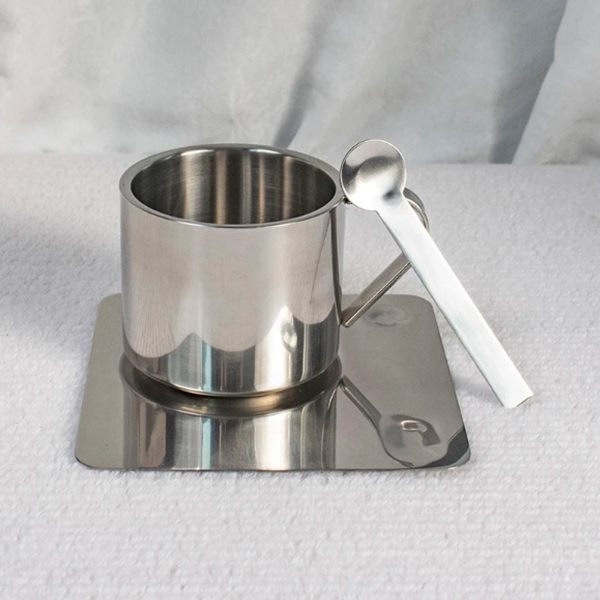 Premium Stainless Steel Thermal Coffee Set – Double-Layered Insulation, Korean-Inspired Design, Includes Cup, Spoon & Plate - Image 2