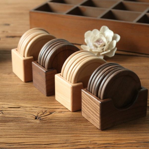 Japanese Style Six Piece Wooden Coaster Set - Image 3