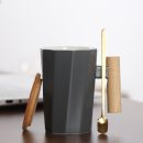 Nordic Oversized Ceramic Mug with Wooden Handle & Lid - 12.8 oz Scandinavian Cup