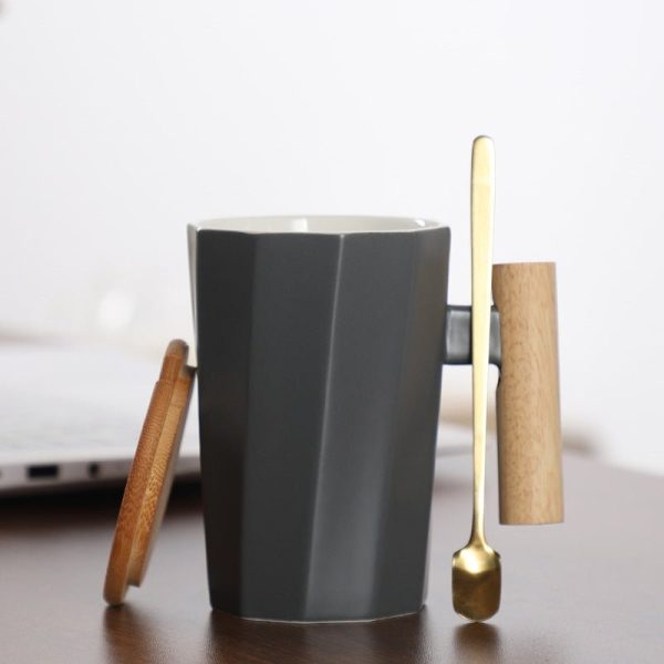 Nordic Oversized Ceramic Mug with Wooden Handle & Lid - 12.8 oz Scandinavian Cup - Image 5