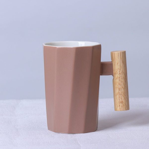 Nordic Oversized Ceramic Mug with Wooden Handle & Lid - 12.8 oz Scandinavian Cup
