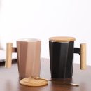 Nordic Oversized Ceramic Mug with Wooden Handle & Lid - 12.8 oz Scandinavian Cup
