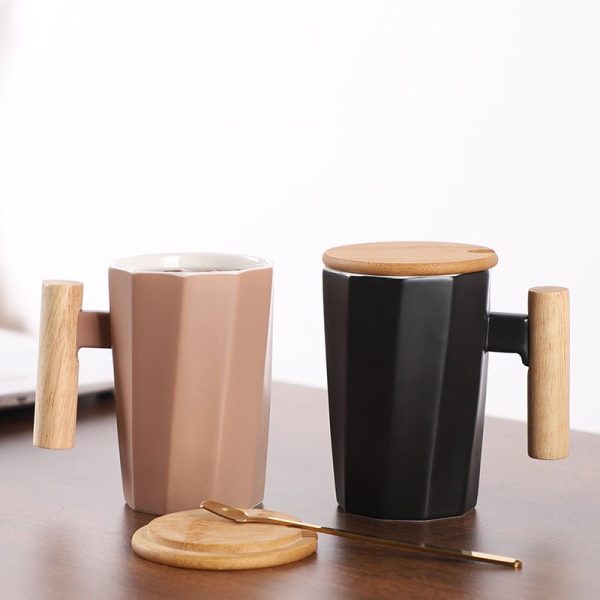 Nordic Oversized Ceramic Mug with Wooden Handle & Lid - 12.8 oz Scandinavian Cup - Image 2