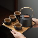 Premium Pottery Tea Set with Bamboo Tray – Handcrafted Teapot & Cups
