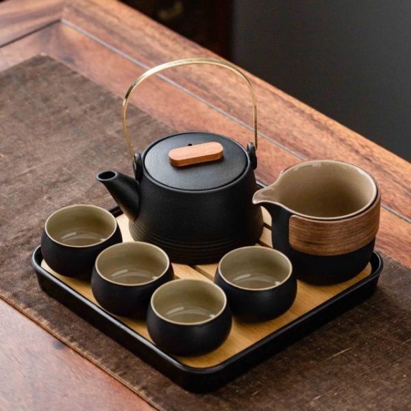 Premium Pottery Tea Set with Bamboo Tray – Handcrafted Teapot & Cups - Image 2