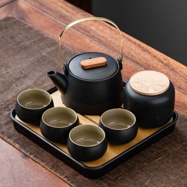 Premium Pottery Tea Set with Bamboo Tray – Handcrafted Teapot & Cups - Image 3